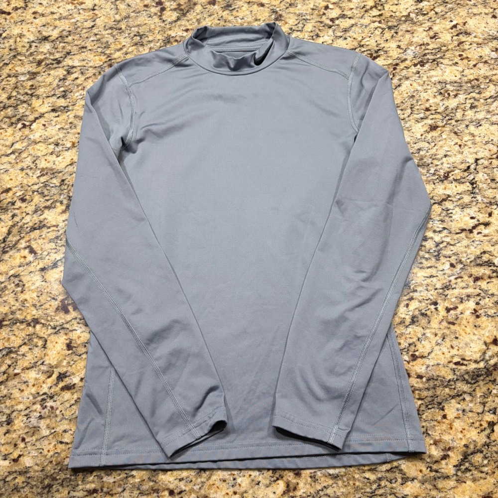 Nike Pro Dri-FIT Mens Gray Long Sleeve Mock Neck Compression Shirt Small Fitted